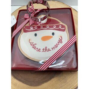 Hallmark Snowman‎ Cookie Plate & Cutter Set - "Share The Merry" Design -  NEW!